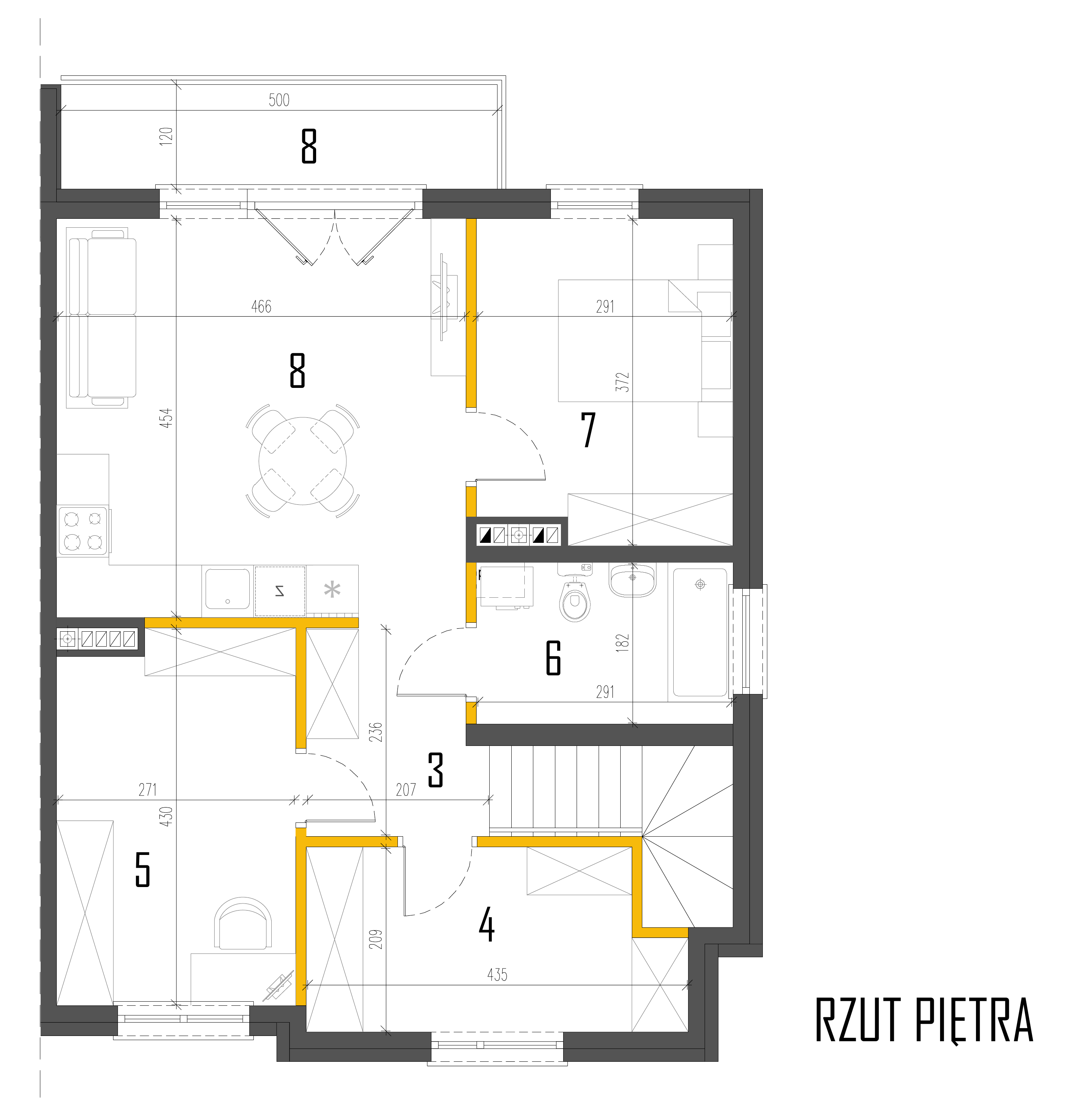 Rzut piętra — sam układ pomieszczeń mieszkania Cicha 4/2